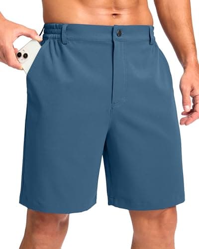 Pudolla Men's Casual Shorts 7" Lightweight Golf Shorts with 3 Pockets Stretch Quick Dry Work Shorts（Tibetan_Blue S - Image 1
