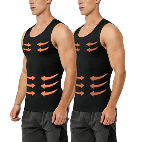 NIEEHBEGST 2 Pack Black Men Compression Tank Top Slimming Body Shaper Shirt Tummy Control Workout Shapewear S - Image 1
