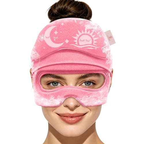Migraine Relief Cap & Eye Mask Headache Relief Cap, Ice Face Mask, Cold Compress Head Wrap for Tension Headache Relief (Pink)