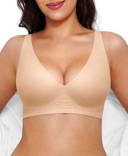 Wireless Bras with Support and Lift Seamless Womens Bras Comfortable Bra No Underwire Comfy Tshirt Push Up Deep V Bralettes Nude - Image 1