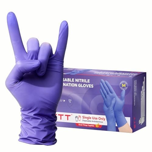 GTT Nitrile Exam Gloves, 6 Mil, 100 Count, Powder-Free, Disposable Gloves for Medical Care, First Aid, Cleaning, Food Prep, Tattoo, Cooking, Purple X Large - Image 1