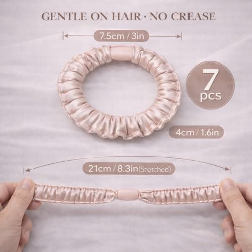 UaiUya 7PCS Skinny Satin Scrunchies, Softer Than Silk Hair Ties, Gentle for Frizz, Ideal Gifts for Women Basic - Thumbnail 3