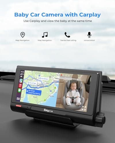 Babyvue BV7 7.2" Baby Car Camera with Carplay Split Screen and Recording, 1080P IR Night Vision Car Baby Monitor, Foldable Stand, Sleep Mode, Easy Install & Quick Pairing for Safer Driving - Thumbnail 2