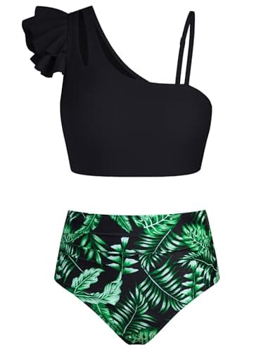 Seanrui Girls Swimsuits Size 14-16 Two Piece Bathing Suit Bikinis for Teens Swimwear with Swim Short Black（15-16Y） - Image 1