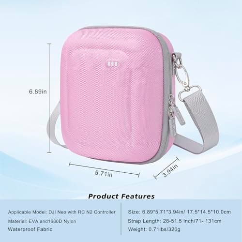 Krypthos Portable Shoulder Case for DJI Neo, Pink, Drone Carrying Case with Elastic Strap, Travel and Home Storage for DJI Neo Drone and Accessories - Thumbnail 2