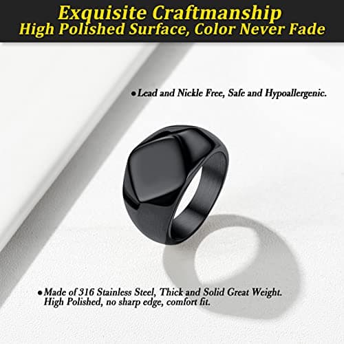 Bestyle Cool Black Signet Rings Square Shape Stainless Steel Big Biker Ring for Men Women, Solid Heavy Hip Hop Statement Thumb Ring, Chunky Big Finger Ring, Size 14 - Thumbnail 6