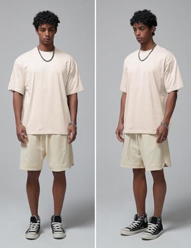 Vamtac Midweight Cotton T Shirts for Men Loose fit Short Sleeve Shirts Crewneck Tee Medium Beige Small - Thumbnail 2