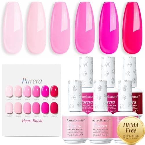 AZUREBEAUTY 6 Colors 15ml HEMA Free Pink Purera Gel Nail Polish Set, Same Color Bottles, Soak Off UV LED Gel Polish Kit Nail Art for DIY at Home Manicure Salon Gift, Neon Light Bright Baby Pink - Image 1
