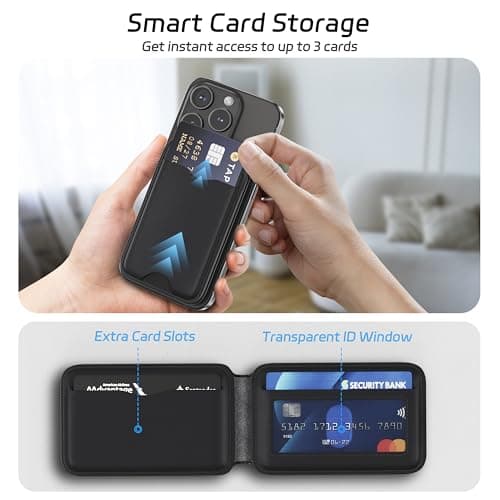 LULULOOK Magnetic Wallet Stand for Phone, 2-in-1 Full Grain Leather Mag-Safe Card Holder for iPhone 16/15/14/13/12 Plus Pro Max Series, Mobile Phone Wallet w/3 Card Slots, Not for iPhone Mini - Black - Thumbnail 2