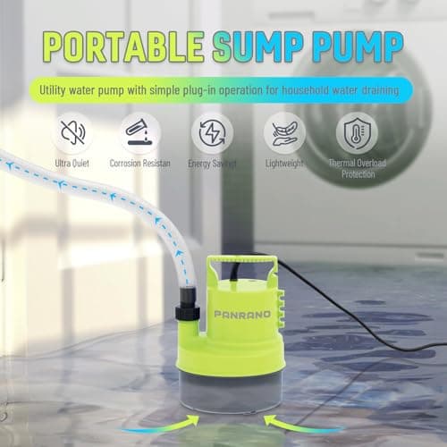 PANRANO 1 HP Submersible Water Pump 3500 GPH Portable Small Sump Pump For Pool Cover, Basements, Puddles, Gardens Ponds With 16.4 Ft Power Cord and Hose Adapters, Yellow - Thumbnail 2