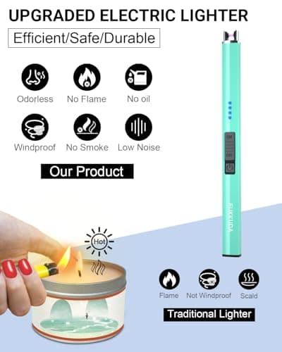 FUKKUDA Electric Candle Lighter with Safety Switch - USB Rechargeable Windproof & Flameless Plasma Arc Lighter for Easter Basket Stuffers (Tiffany Blue) - Thumbnail 2