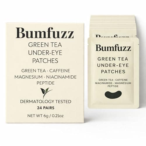 Bumfuzz Green Tea Under-Eye Patches (24 Pairs) | Depuff & Brighten Eye Gel Patches for Dark Circles & Tired Eyes | Plant-Based, Vegan with Caffeine, Niacinamide, Magnesium & Vegetable Peptides - Thumbnail 2