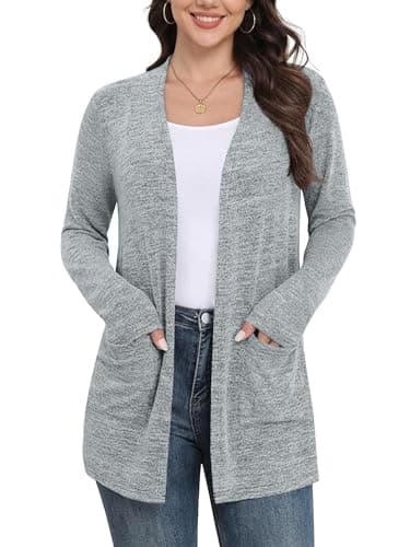 DEARCASE Cardigan Sweaters for Women Lightweight Long Sleeve V Neck Open Front Casual Sweater Cardigans with Pockets (Light Gray, Small) - Image 1
