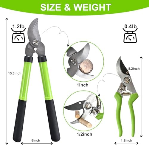 2Pcs High Carbon Steel Bypass Hand Loppers & SK5 Pruning Shears Set - Thumbnail 2