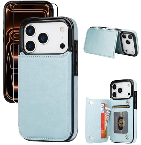 JOYAKI for iPhone 17 Pro Wallet Case with Screen Protector, Slim PU Leather Protective Case with Card Holder[RFID Blocking] Kickstand Cover 6.3“-Iceblue - Image 1