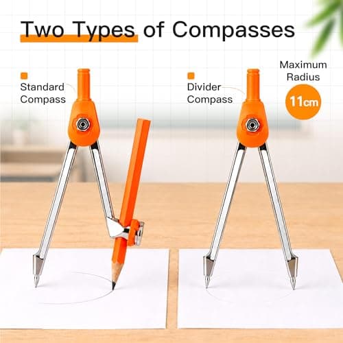 YPLUS Geometry Set for Students, Math Protractor Compass, Box of Protactors Kit for Class Supplies and School Kids Toddler - 11 Pcs - Thumbnail 4