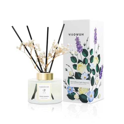 YISOWUH Reed Diffuser Set,5.07 fl oz (150 ml) - White Jasmine Oil Diffusers with 8 Reed Sticks,Home Fragrance Reed Diffuser for Bathroom Shelf Decor - Image 1