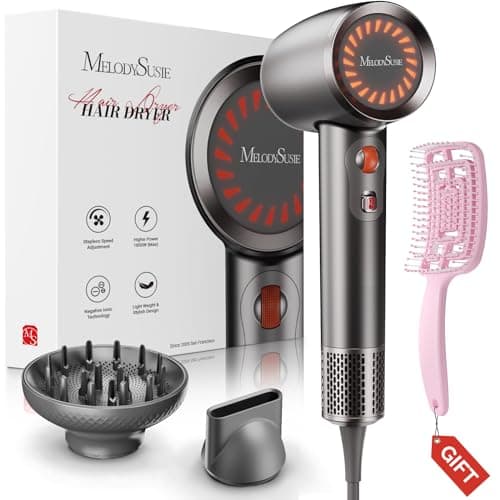 MelodySusie Hair Dryer with Diffuser, 1600W Fast Drying Low Noise Ionic Hair Dryer for Curly Hair with Diffuser,Nozzle and Hair Brush,120,000 RPM Blow Dryer Ideal for Women - Image 1