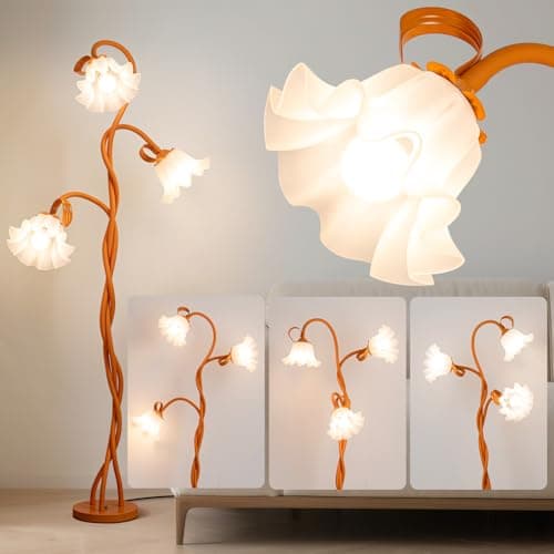 WERFOP Flower Standing Lamp for Bedroom - 3 Color Temperatures Decorative Flower Tall Floor Reading Lamp with Flexible Neck for Bedroom Living Room Office Corner (Orange)