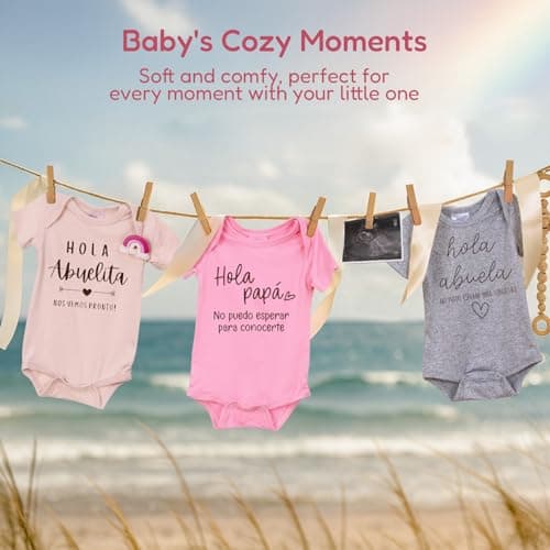 BIBIBLISSBABY Hola Abuela Baby Onesie, Spanish Pregnancy Announcement Outfit for Grandma to Be, Cute Infant Bodysuit Gift for Gender Reveal or Baby Shower (0-3 Months, Slate) - Thumbnail 4