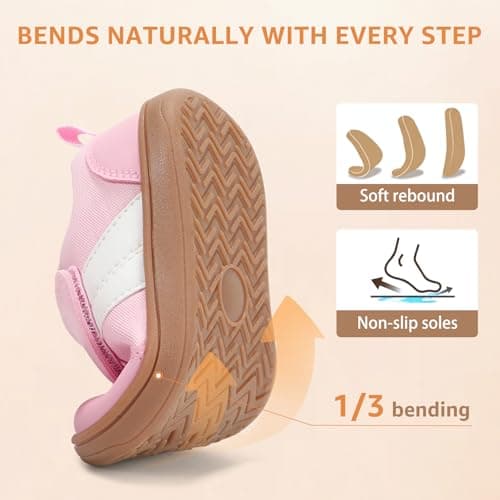 WIDE TOE BOX Toddler Barefoot Shoes,Girls and Boys First Walking Shoe with Hook and Loop Non-Slip Baby Sneakers Blush Powder Size 8 - Thumbnail 6