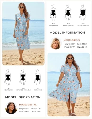 GRACE KARIN Womens Summer Maxi Floral Dress Casual 2026 Long Zipper Dresses Boho Flowy Beach Vacation Sundress with Pockets Light Blue Floral XL - Thumbnail 4