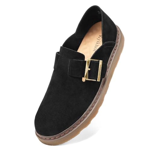 KYIKHOR Women's Comfortable & Lightweight Suede Leather Penny Loafers Slip-Ons Cute Business Casual Dress Shoes Work Office Flats Everyday Walking Shoes Driving Mocs for Women Black,6 M US - Image 1