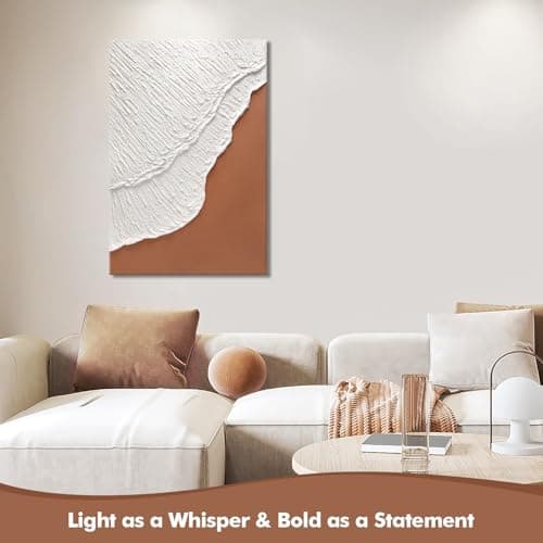 JUHOME Large Neutral Hand-Painted Abstract Ocean Wall Art,24x36 in Thick Textured Plaster & Acrylic Art Oil on Canvas, Abstract Canvas Artwork for Living Room, Bedroom Office Decor - Thumbnail 5