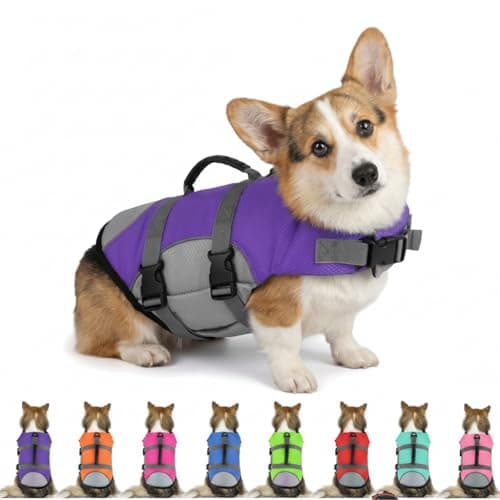 Mklhgty Dog Life Jacket, Reflective Adjustable Dog Vest with Rescue Handle for Swimming and Boating, Ripstop Pet Safety Life Preserver for Small, Medium and Large Dogs - Image 1