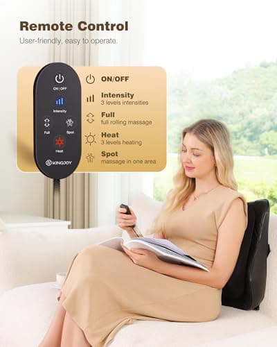 KINGJOY Back Massager for Pain Relief Deep Tissue, Full Back Massager with Heat, 3D Kneading Massage Pillow with 3 Intensities for Back, Neck, Shoulder, Spot Massage, Gifts for Women Man - Thumbnail 5
