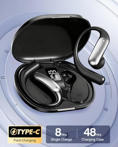 Wentronic Open Ear Headphones, Wireless Earbuds Bluetooth 5.4 with Digital Display, Secure Earhook, 48H Playtime, Enhanced Sound, Clear Calls, IP55 Waterproof Ultra-Light Sports Headphones - Grey - Thumbnail 4