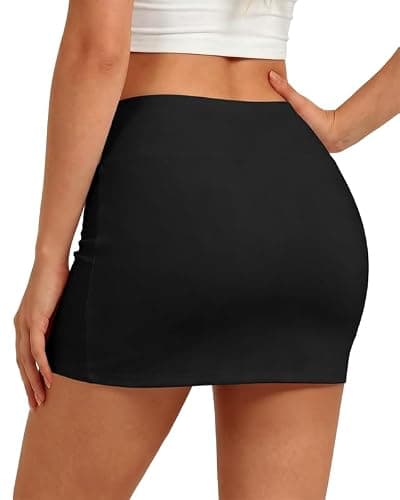 keriffe Women's Mini Skirt Y2K Sexy Club Skirts Stretchy Bodycon Skorts Athletic Tennis Golf Black - Thumbnail 2