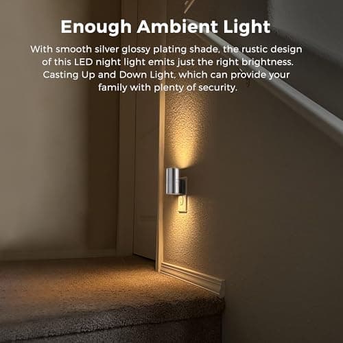 L LOHAS LED Night Light, Night Lights Plug into Wall, 1-Pack, Smooth Silver Glossy Plating Metal-Shade Nightlight, Light Sensor, Soft White 3000K, Dimmable Night Light Plug in for Hallway Bedroom - Thumbnail 4