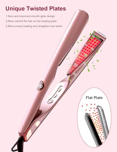LANDOT Hair Straightener and Curler 2 in 1 – Twist Ceramic Flat Curling Iron for Straighten & Curl Hair, Dual Voltage, Fast Heat Up, 12 Adjustable Temps 250-450℉ Fit All Hair Types, Rose Gold - Thumbnail 2