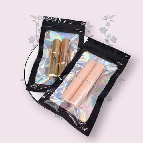 50 Pack Black Mylar Bags, Plastic Smell Proof Bag Reusable Holographic Bags Small Ziplock Bag with Clear Window Jewelry Sample Gift Food Bags Small Business Packaging Supplies (3" x 5") - Thumbnail 6