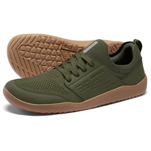 AIRHAS Mens Barefoot Shoes with Wide Toe Box Gym Workout Sneakers for Men Zero Drop Cross Training Shoes(Olive/Gum,8.0)
