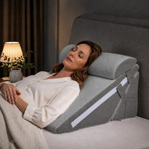 Adjustable Wedge Pillow Set 3PCS, Cooling Gel Memory Foam Bed Wedge with Washable Cover, Extra-Wide Support for Elevated Sleeping, Acid Reflux, Snoring, Post Surgery Recovery, Seniors, Grey/Dark Grey