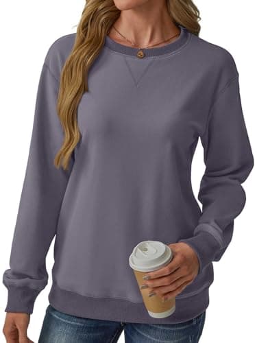 GKBK Womens Casual Long Sleeve Sweatshirt Crew Neck Crewneck T Shirt Tshirt Cute Pullover Tops Relaxed Fit Thin Soft Comfy Light Weight Loose Fit Sweater 2026 Fashion Clothes Trendy Outfits Purple M - Thumbnail 5