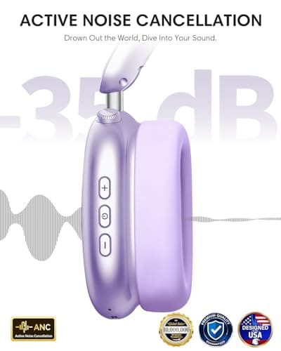 Wentronic Y02 Active Noise Cancelling Headphones, Wireless Over-Ear Bluetooth 5.4 Headphones, Multiple Modes, 60H Playtime, Hi-Res Audio, Big Bass, Foldable Lightweight for Travel Home Office, Purple - Thumbnail 4