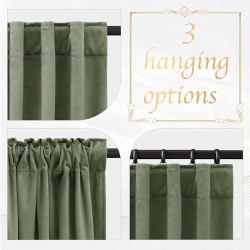NICETOWN Sage Green Blackout Velvet Curtains 96 inches Long 2 Panels (52-inch Wide), Farmhouse and Sleek Velvet Drapes and Curtains for Doorway, Office, Dorm - Thumbnail 5