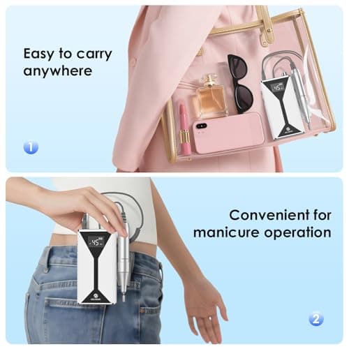 HELIVIVE Professional Electric Nail Drill 45000RPM (Portable & Rechargeable) (with 11 Drill Bits ) Cordless Nail File Machine for Shaping, Polishing & Removing Gel Nails for Salon Home (White) - Thumbnail 4