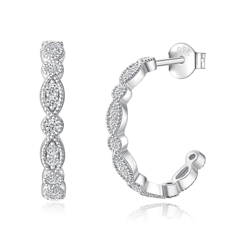 IMOLOVE Huggie Ear Cuff Moissanite Stud Earrings Hypoallergenic Sterling Silver with 18K White Gold Plated Earrings-Marquise Shaped