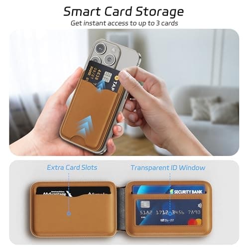 LULULOOK Magnetic Wallet Stand for iPhone, 2-in-1 Full Grain Leather Phone Wallet 3 Cards Holder w/Adjustable Stand, Fits iPhone 16/15/14/13/12 and Mag-Safe Compatible Cases, Not for Mini Models, Tan - Thumbnail 2