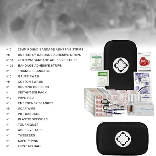 279PCS Small Travel First Aid Kit Supplies for Business, First Aid Emergency Set Backpacking Essentials Items Trauma Survival Kits for Outdoor Adventure, Black AMORNING - Thumbnail 2