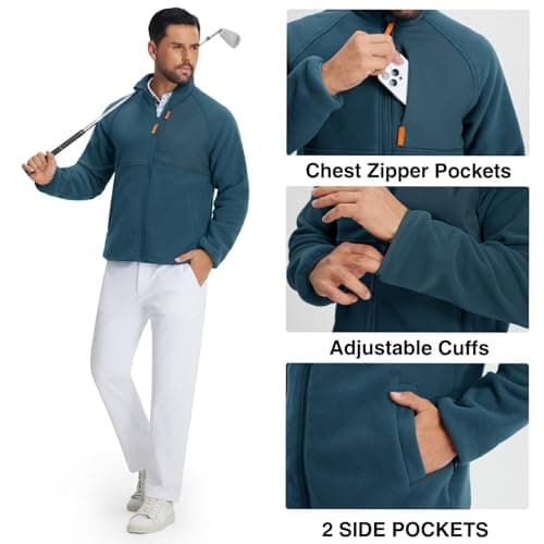 M MAELREG Reversible Fleece Lined Jacket Men Zip Up Warm Golf Jackets Fall Winter Casual Insulated Coats Clothes - Thumbnail 5