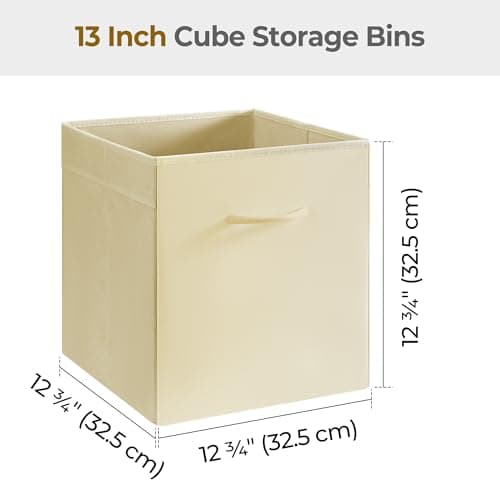 StorageWorks Beige Storage Cubes, 13x13 Storage Cube Bins with Handle, Cube Storage Organizer Bins for Shelves and Closet, Collapsible Storage Bins, 4-Pack - Thumbnail 2