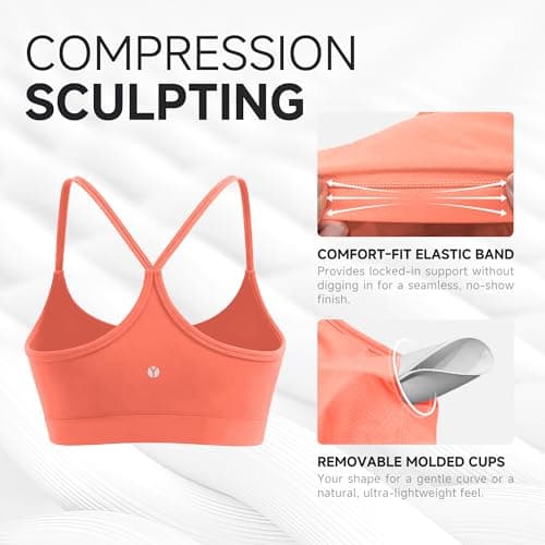 Women's Sculpting Compression Y-Back Sports Bra for A-C Cups Coral Pink - Thumbnail 4