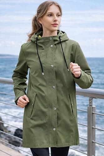 Orolay CHIIONE Women's Waterproof Long Rain Jacket Hooded Windbreaker Trench Coat Lightweight Packable Raincoat for Travel Outdoor - Thumbnail 2