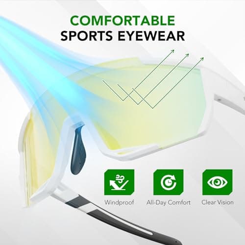 LANSWEE Polarized Sunglasses for Men, Sport Sunglasses Men,UV400 Protection for Running Fishing Driving Baseball Cycling，Bright White/Azure - Thumbnail 4