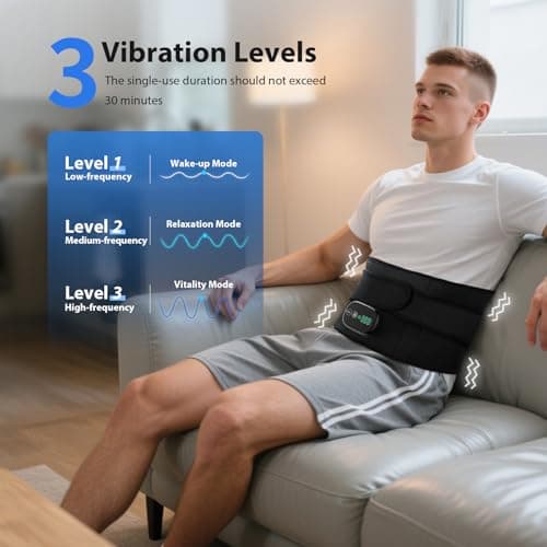 Lower Back Massager with Heat, Heating Pad for Back, Stomach Heating Pad, Waist Belt Wrap with Heat Vibration 3 Levels Adjustable, Touchscreen Control, Adjustable Size, Gifts for Dad Mom (Black) - Thumbnail 3